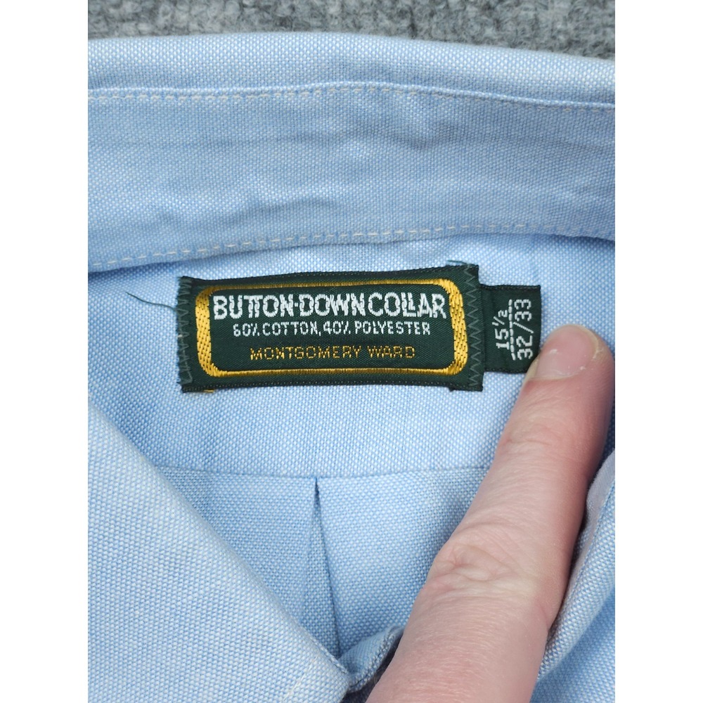 Vintage Montgomery Ward Button Down Shirt Men's 15.5 32/33 Blue Oxford Dress